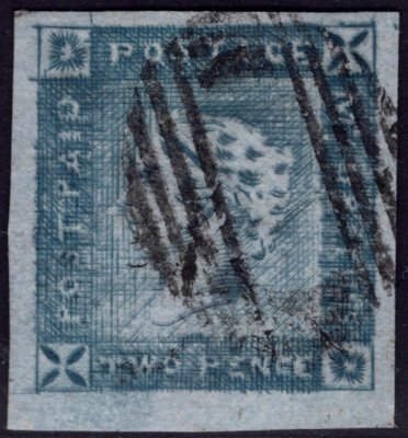 Mauritius - SG 38 (Intermediate print), modrá 2 d, královna Victoria, vydání 1859, oválné razítko, svěží barva, nádherné střihy, velmi vzácná a hledaná známka ve výborné kvalitě, signována