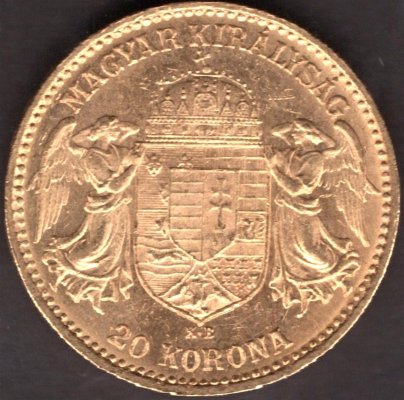 Austria -Hungary 20 Korona Hungary 1910 K.B. FJI. KM#486,ÉH1489, Au.900 6,79g, 21/1,4mm mint Kremnica  

