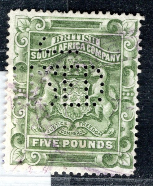 Rhodesia - SG 12, 5 Liber zelená s perfinem, hezká známka