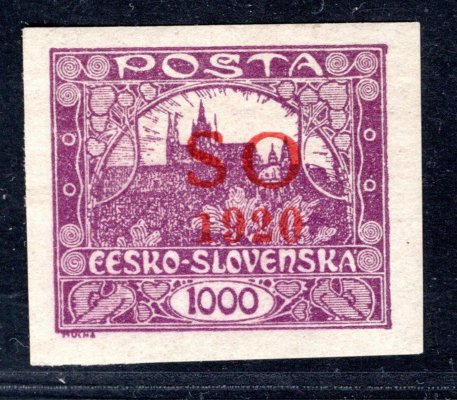 SO 23 ZT ; 1000h fialová s červeným přetiskem -  lom,  částečný obtisk známky 