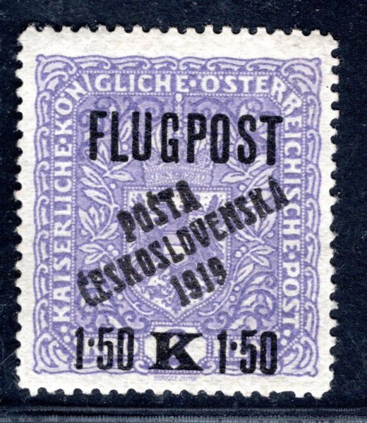 52 ; 1, 50 koruna Flugpost, fialová - Typ I -  zk. Stupka 