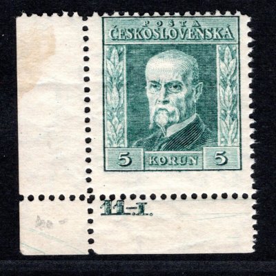 193, P 6, typ I, TGM, zelená 5 Kč , rohová s DČ 11.-I., zk. Gi