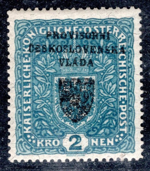 RV 16 a, žilkovaný papír, 2 K modrá, široká 26 mm x 29 mm  zk. Gi, Mr