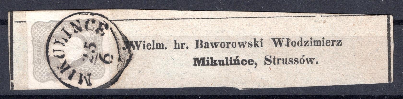 Rakousko - Mi. 23, novinová, světle šedá, 1,05 Kr, na adresní části novin, luxusní široké okraje, hezké čitelné razítko, MIKULINCE,  ex Mynář