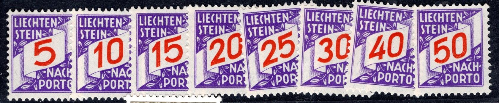 Lichtenstein - Mi. P 13 - 20, doplatní svěží řada, kat. 140 Eu