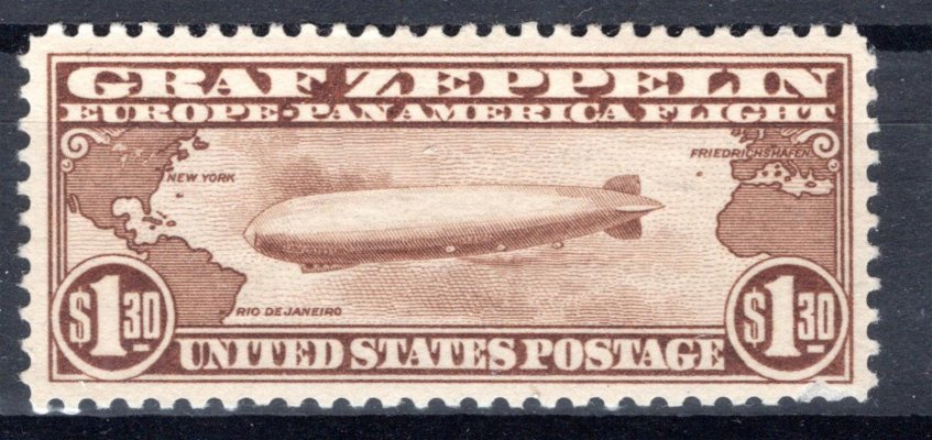 USA - Mi. 327, Zeppelin, 1,30 $, hnědá, kat. 550 Eu,  hledaná známka