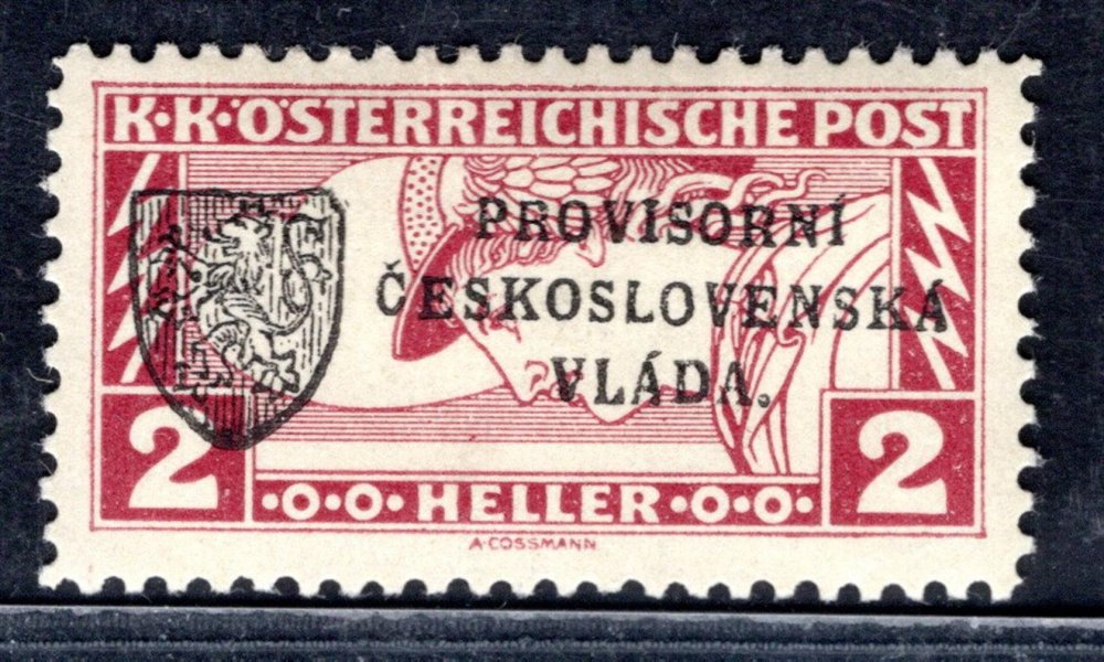 RV 20, I. Pražský přetisk, obdélník 2 h hnědočervená, zk. Mr