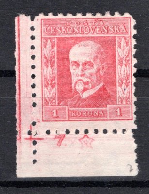 199 x, P 7, iV typ, červená 1 Kč, rohový kus s DZ 7 *