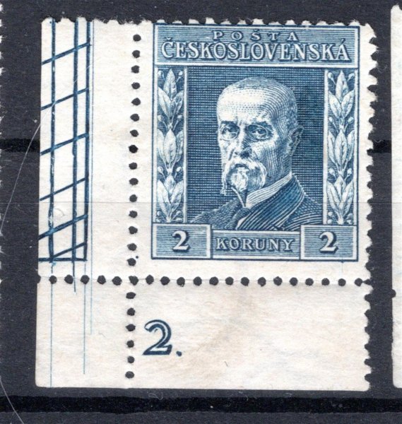 195  P 5, typ II, modrá 2 Kč, rohový kus s DZ 2 .