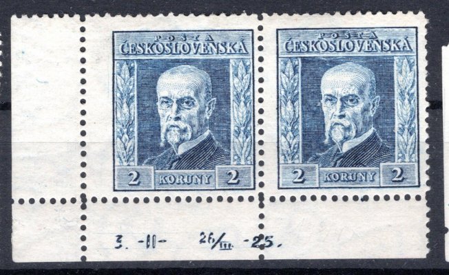 191 B  P 6, typ 1, modrá 2 Kč, rohový kus s DZ - dvoupáska