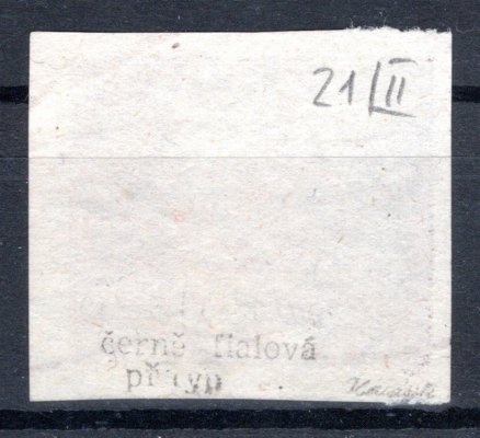 11 a IIp; 25 h černofialová, ZP 21/II, druhý příčkový a obloukový typ, fragment stroj. razítka. Zk. Karásek, hezký kus. 