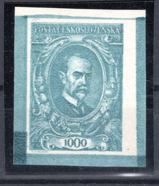 142 ZT, TGM, 1000 h, menší obraz, 22 x 30,5 mm ze soutisku, částečně neopracovaná deska,  v barvě tmavě modrozelené, zk. Ka