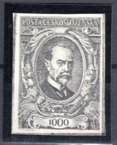 142 ZT, TGM, 1000 h, menší obraz, 22 x 30,5 mm ze soutisku, částečně neopracovaná deska,  v barvě šedočerné, zk. Ka