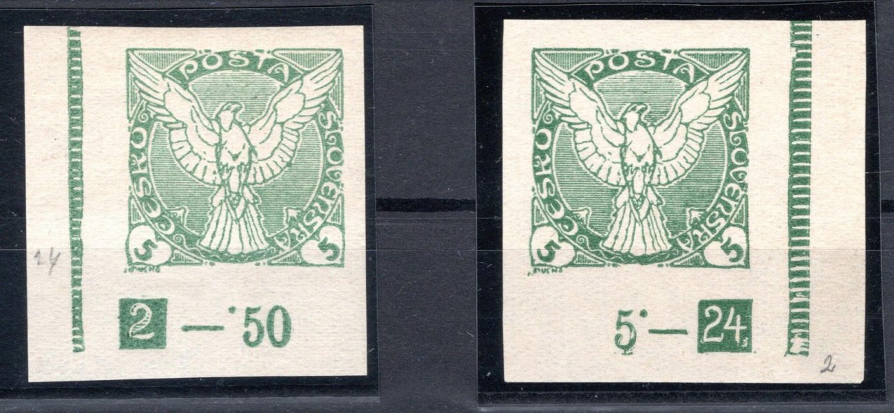 NV 2, novinová, Sokol v letu, levý a pravý dolní rohový kus s DZ, 2 - 24  , 5 h zelená, hledaná desková značka