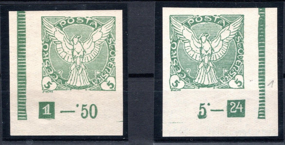 NV 2, novinová, Sokol v letu, levý a pravý dolní rohový kus s DZ, 1 - 24  , 5 h zelená, hledaná desková značka