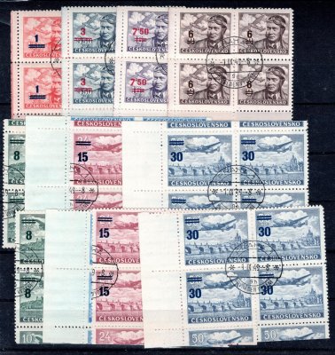 L 25 - 8, L 29 - 32 K,  H + , ,rohové 4 bloky, L 32 na ZP 8 typ II - tedy spojené typy !, razítko 1/XI/49, tedy FDC, velmi zajímavá sestava