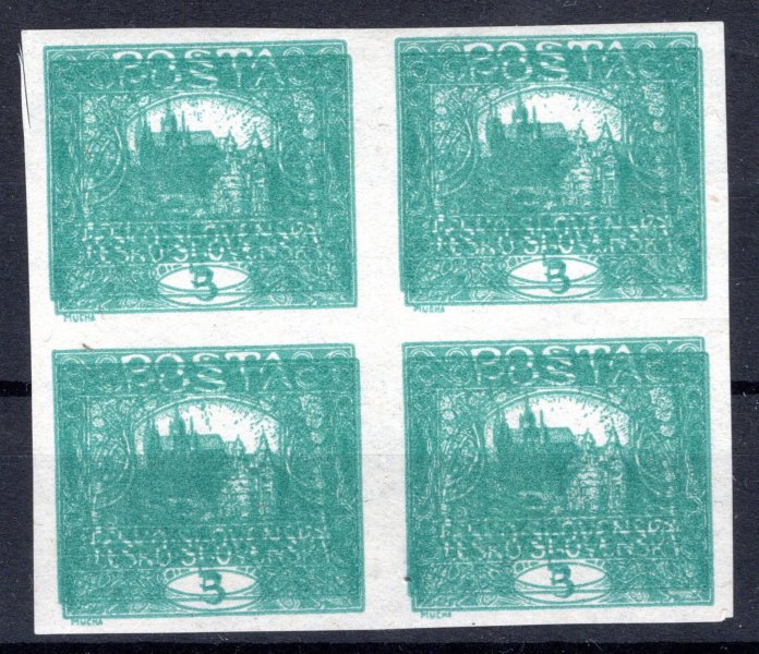 4  ; 5 h modrozelená - dvojitý tisk - lehce nastřiženo mezi známkami ; 4 - blok 