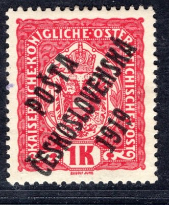 47 a ; Typ I ; 1 koruna černý přetisk - otisk modré barvy zpřední strany  ; zk. Vrba 