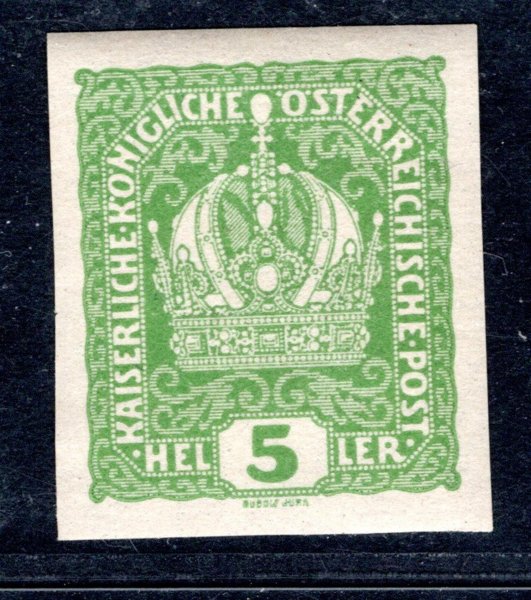 Rakousko - Mi. 186 U, koruna, 5 H zelená, nezoubkovaná, hledané