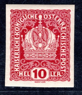 Rakousko - Mi. 186 U, koruna, 10 H fialová, nezoubkovaná, hledané