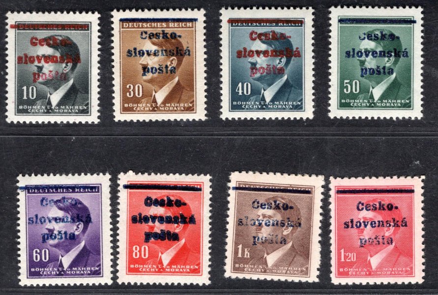 Týnec nad Labem II - revoluční přetisk na známkách A.H., kompletní
