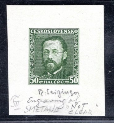 275,  Smetana, otisk rytiny na kousku papíru v barvě zelené, podpis Seizinger !,  zk. Vr