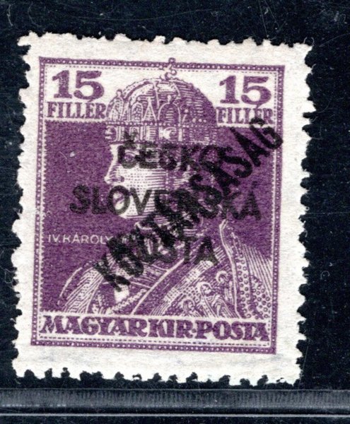 RV 147 ; 15 fialová přetisk Koztarsaság - náklad II - zkoušeno Mrňák - stěžejní známka ze série, hledané