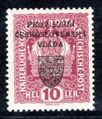 RV 4, I. Pražský přetisk, fialová 10 h, zk. Gilbert