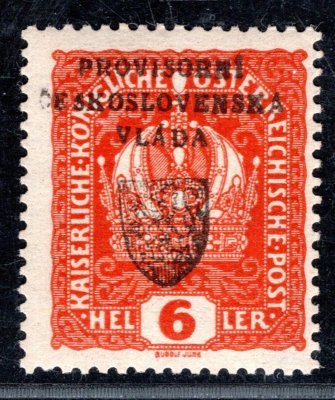 RV 3, I. Pražský přetisk, oranžová,  6 h, zk. Gilbert