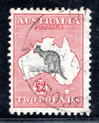 Austrálie - M. 111, průsvitka 7, klokan, 2 Libry, červeno/černá s lehkým razítkem, koncová hodnota, hledaná, kat 650,- Eu