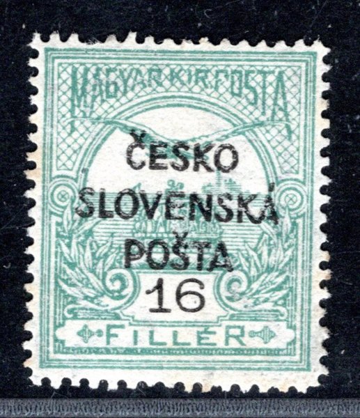 RV 135 Šrobárův přetisk 16 f modrozelená, zkoušeno Gilbert