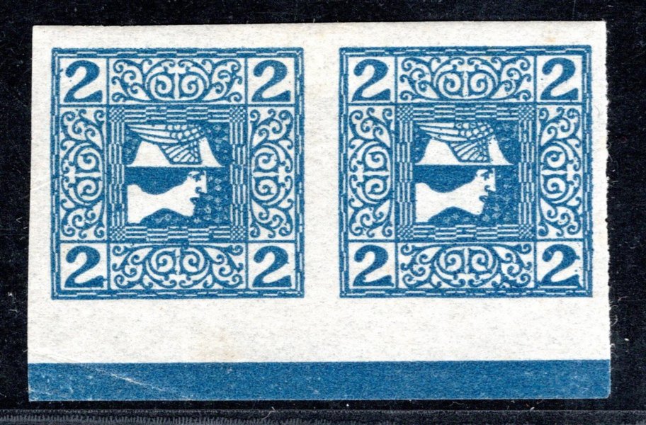 157 y  Michel - 2 h novinová - tenký papír - Modrý merkur dvoupáska vodorovná krajová s ochranou lištou 