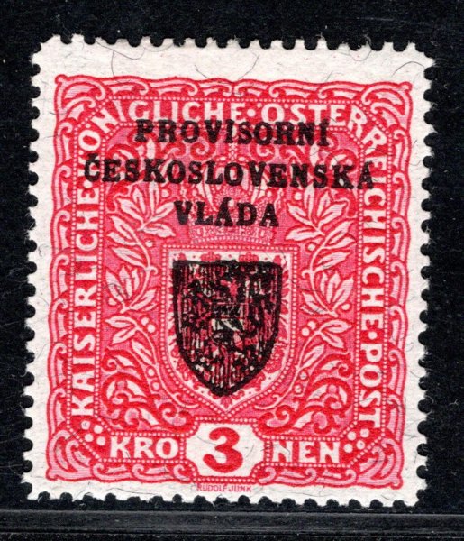 RV 17 a) 3  koruna široká  26 mm x 29 mm žilkovaný papír - zkoušeno Mrňák 