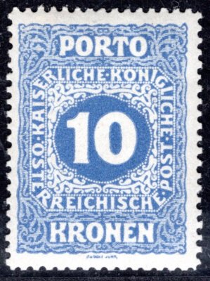 57 B, 10 Koruna Porto, rok 1916, vzácná odlišná perforace ŘZ 12 1/2 