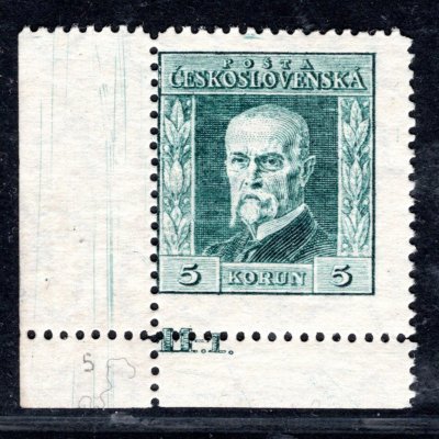 193 B,  P 5, typ I, TGM, zelená 5 Kč, rohová s DČ 11.1, zk. Gi