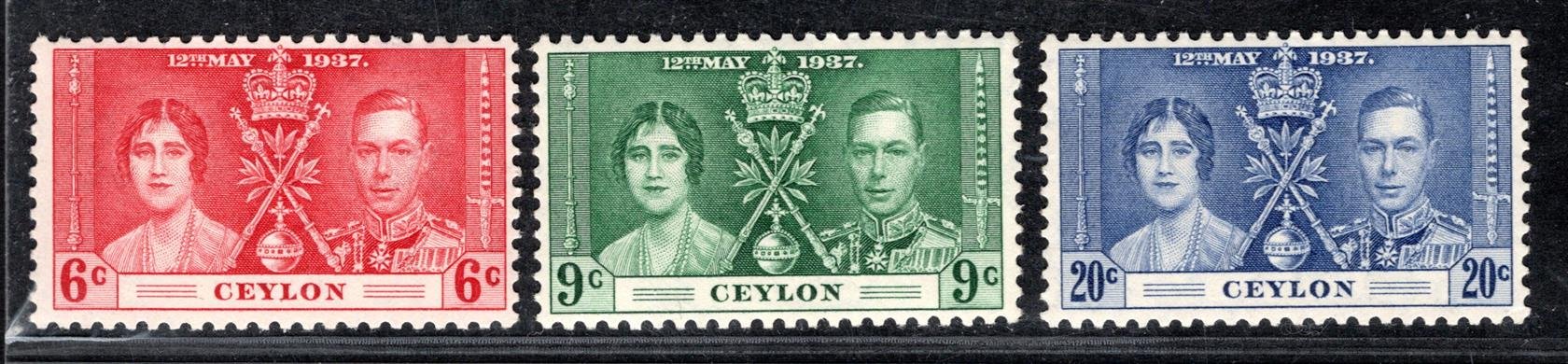 Ceylon - SG. 383 - 5, Jiří VI, korunovace 1937