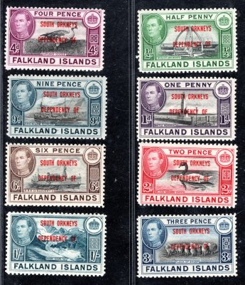 Falkland Islands, South Orkneys - SG.  C1 - 8, Jiří VI, přetisk, kompletní, svěží řada