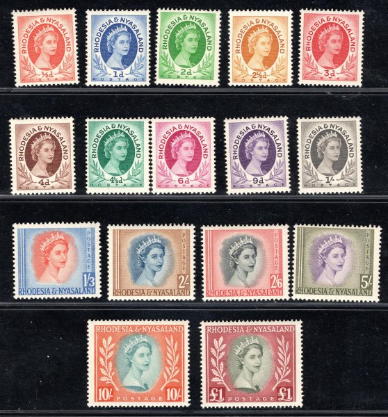 Rhodesia and Nyasaland - SG. 1 - 15, Alžběta, kompletní svěží  řada