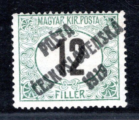 129  Py doleva rok 1908/9; 12  f černé číslo typ I - zkoušeno Mrňák, Karásek, Gilbert, Tribuna, Pofis  - nádherný, vzácný  exemplář v zcela perfektní kvalitě! 