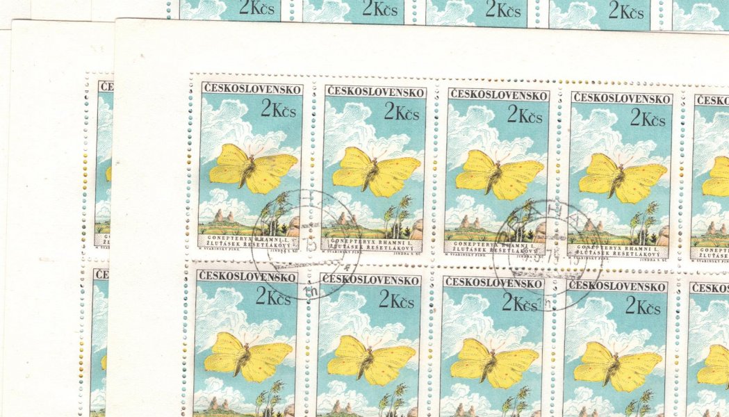 1225  PL (10), Motýli, 2 Kč - 6 x, koncová a stěžejní hodnota serie, kulatá razítka, katalog 7200,-