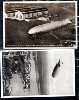 Pohlednice 2 ks fotopohlednice vzducholodi GRAF ZEPPELIN s návštěvními razítky, neprošlé ! 