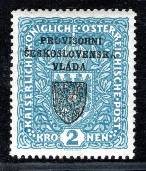 RV 16  ; I. Pražský přetisk, 2 koruna úzká   formát 25  mm x 30 mm - zkoušeno Franěk, Mrňák, Vrba