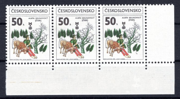 2502 VIII. BIB Bratislava 50h, DV50/2 "černá skvrna pod stromem" (roh. trojpáska)
