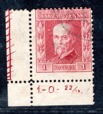 194, P 6, typ II, TGM 1 Kč červená, rohová s DČ