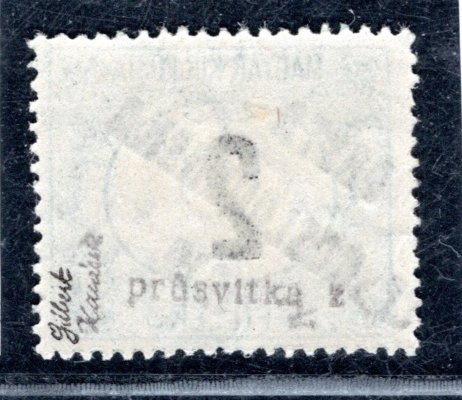 127 ; 2 f černé číslo, průsvitka Pz rok 1914 ;  - typ II přetisku - zkoušeno Gilbert,  Karásek - velmi dobrá kvalita ! 