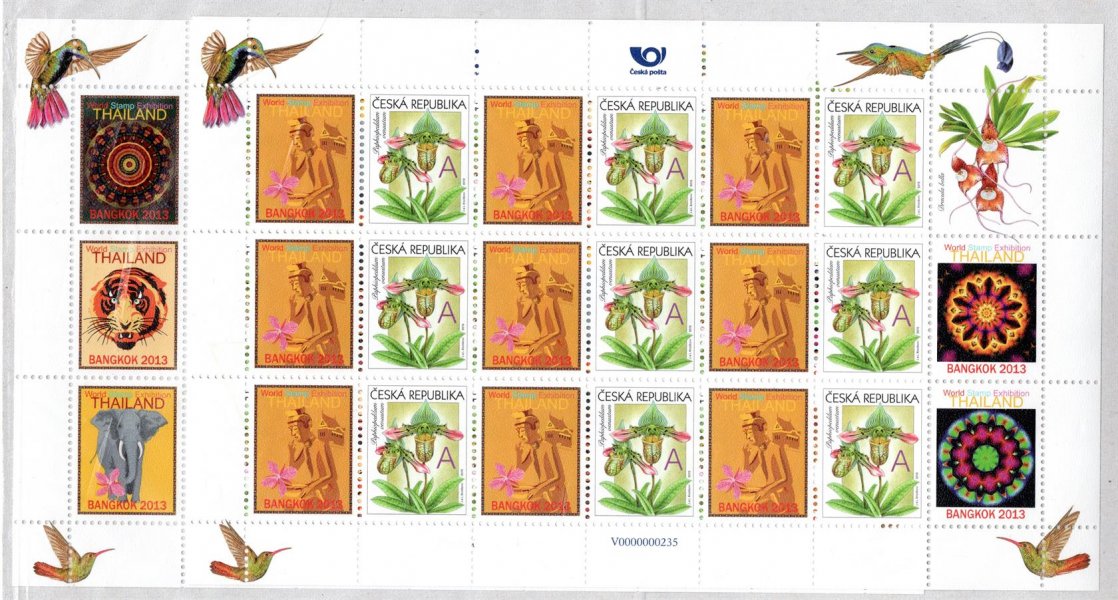 745 ; 2 x 9- ti blok se známkou 745 , A orchideje V 234 - v 235 - Bankok 2013 - kat. cena 1600 Kč 