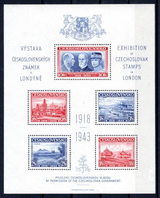 1943 Londýnský aršík Exilové vlády v Londýně k výstavě známek