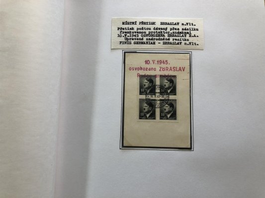 Specializovaná Sbírka revolučních 1945 : na více než 100 albových listech ( posledních 16 listů fotek jsou pravděpodobně padělky) velice hezká sbírka obsahující popsané celistvosti, základní série, 4 - bloky, soutisky, razítka, vše velice pěkně popsáno a zpracovano - nafoceno 