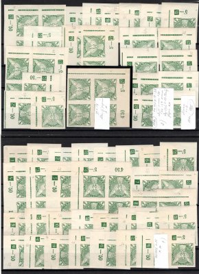 NV 2, novinové, Sokol v letu, zelená 5 h, 1927, prakticky kompletní ročník rohových známek s DČ, chybí pouze 24-27, navíc přidán 6-27 tlustý papír, hledané