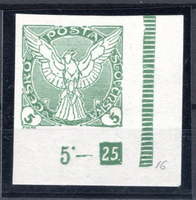 NV 2 , novinové, Sokol v letu, zelená 5 h, rohový kus, s DZ 25,  z  16-25